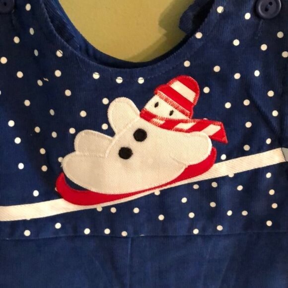 Funtasia! too... Overalls, Blue with Polka Dots and Snowman Applique. Size 6M - Picture 2 of 5